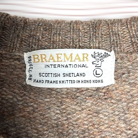 Braemar International Vintage Wool Sweater Pullover Taupe Crew neck Slim M/L - Picture 7 of 9